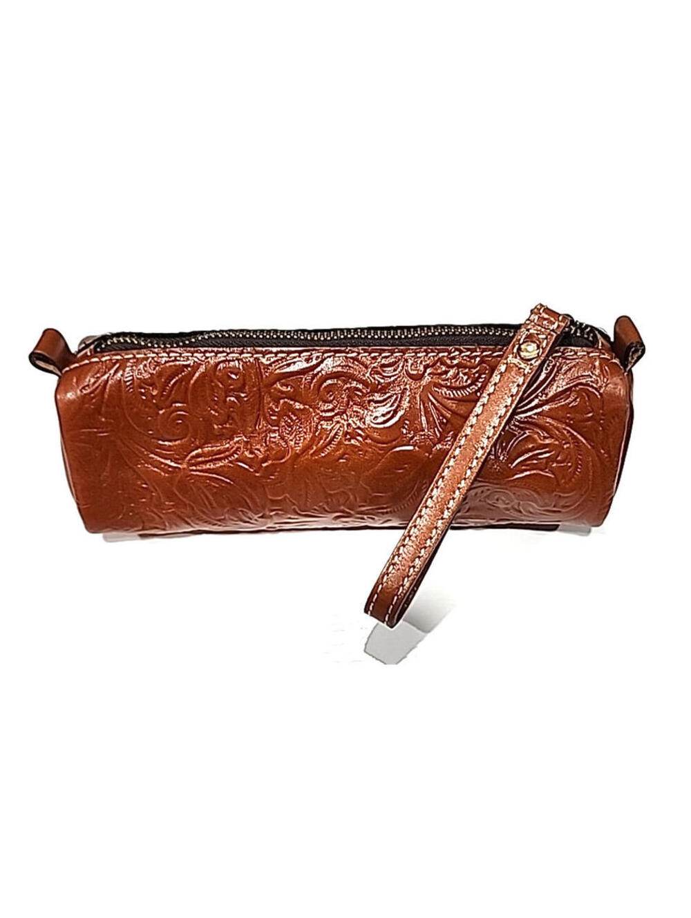 Patricia Nash Travel Makeup Cosmetic Brown Leather Wristlet Bag